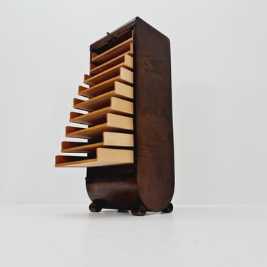 Mid century German roll document cabinet in Wood by Ekawerk Büro Möbel, 1950s 