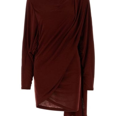 Saint Laurent Women Burgundy Jersey Mini Dress