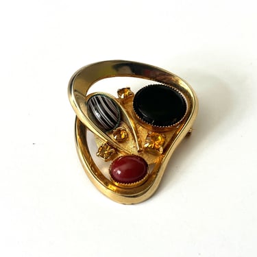 Vintage Brooch, Gold Brooch, Vintage Gemstones, Multi Stone Brooch, Vintage Pin, Abstract pin, Abstract Brooch, Rhinestone Pin, Scarf Pin, 