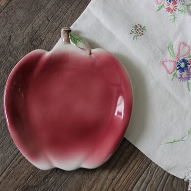 Vintage 50s Red Apple Ceramic Plate Japan kitschy mid century decorative 