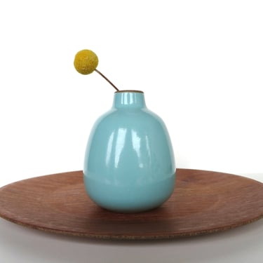 Vintage Heath Ceramics Bud Vase In Powder Blue, Edith Heath Glossy Sculptural Bud Vase 