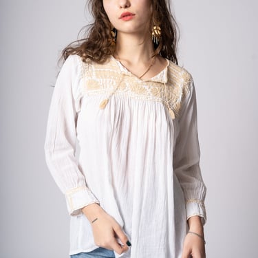 White Cotton Mexican Embroidered Blouse