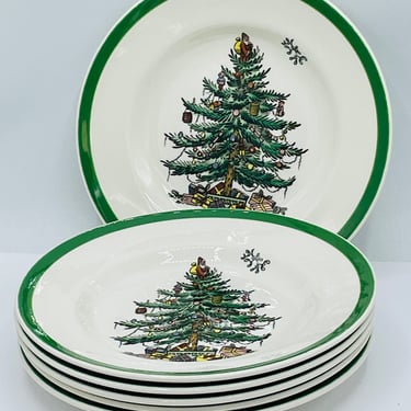 Set of 6 Spode Christmas Tree Bread Plates England 6 3/4