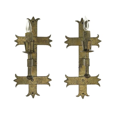 Pair of Spanish Revival 1 Arm Bronze Finish Steel Wall Sconces