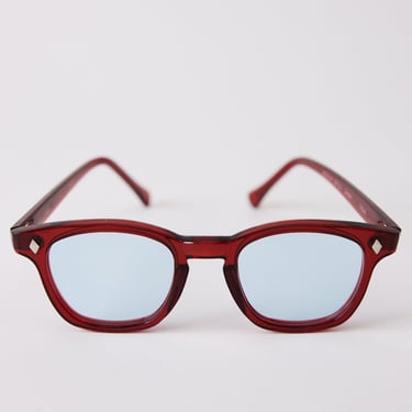 QMC Customized Safety Glasses, Red Frames and Light Blue Lenses 