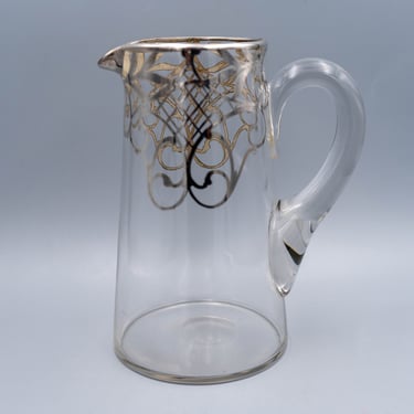 Silver Overlay Glass Pitcher | Antique Art Nouveau Glassware 