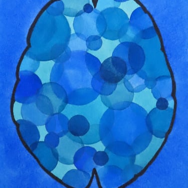 Blue Bubble Brain -  original watercolor painting - neuroscience art 
