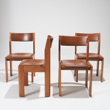 ENSEMBLE DE 4 CHAISES EN ORME ET CUIR, 1970s