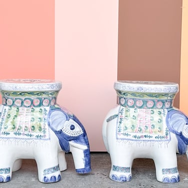 Pair of Whimsical Elephant Garden Seats