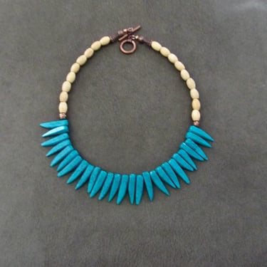 Turquoise spike necklace, copper 