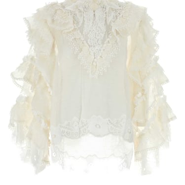 Zimmermann Women White Linen Blend Crush Blouse
