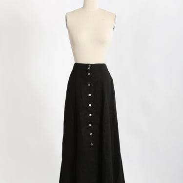 Y2K black Linen rayon midi skirt 