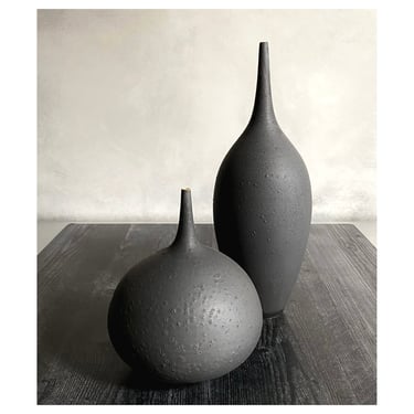 SHIPS NOW- Set of 2 Slate Matte Bottle Vases with Nice Subtle Craters 