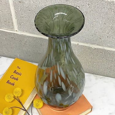 Vintage Vase Retro 2000s Contemporary + Handblown Glass + Smokey Gray + White + Spotted + Murano Style + Flower + Plant Display + Home Decor 