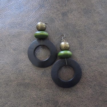 Bold black wooden hoop earrings 