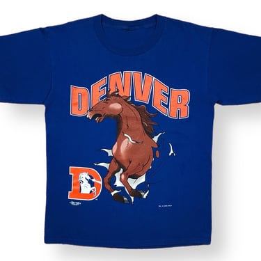 Vintage 1994 Nutmeg Mills/Home Team Denver Broncos Football Break Through Double Sided Graphic T-Shirt Size Large 