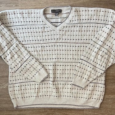 Vintage Oatmeal Checkered Cotton V Neck Sweater Men’s XXL 