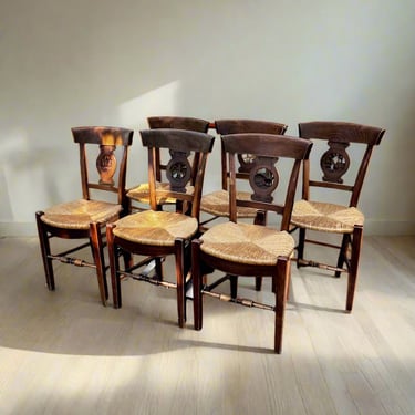 Set of 6 Napoleonic Style Hand Carved Rush Seat Dining Chairs JG264-6