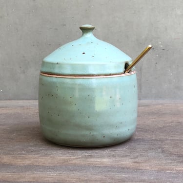 Ceramic Salt Cellar with Lid and Spoon Opening - Matte Speckled 