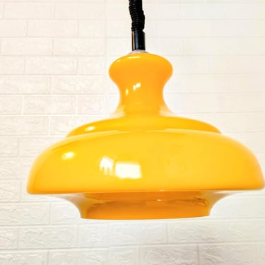Vintage Adjustable Yellow Ceiling Lamp/ Pendant Light/ Vintage Ceiling Light/ Hanging Light/ Old Lightning / Yellow Glass Chandelier / 70s 
