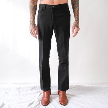 Vintage 80s Wrangler Black Sta Prest Bootcut Pants | 100% Polyester | Size 34x32 | Rockabilly, Greaser, Ska | 1980s Wrangler Flare Leg Pants 