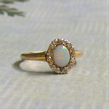 Antique Victorian 14K Gold Opal and Diamond Halo Ring, Old Victorian Halo Ring With Opal, Size 5 (#4324) 