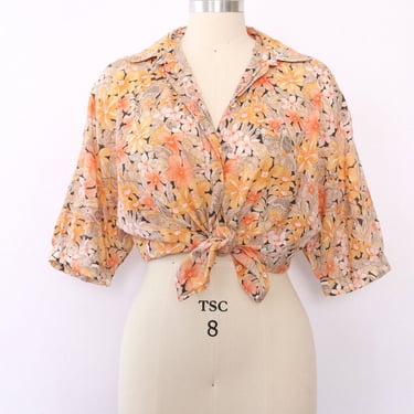 Peachy Floral Parrot Blouse M/L