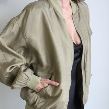 Rare Vintage Olive Silk Bomber Jacket