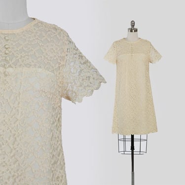 Vintage 60s ivory lace MOD mini dress 