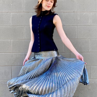 Starry Eyes For You Silver Lamé Pleated Skirt