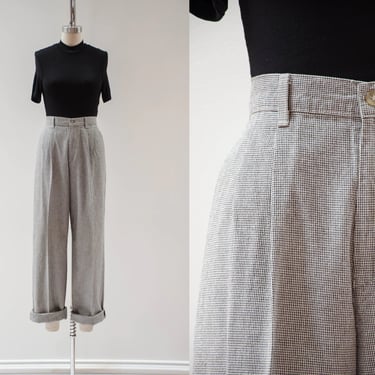 high waisted pants | 90s vintage Lee Casuals black white houndstooth checkered plaid dark academia cotton trousers 