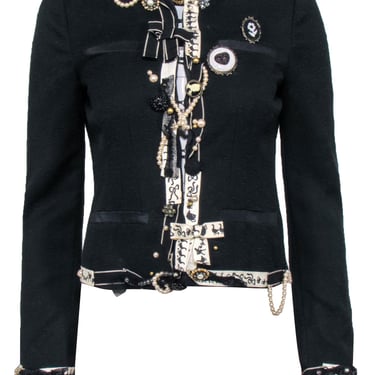 Moschino - Black Tweed Pearl &amp; Trim Embellished Blazer Sz 6