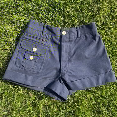 Vintage 1970s Navy Blue Short Shorts Polo Ralph Lauren/ 70s Cuffed Cotton Canvas Shorts Waist 24” XS 