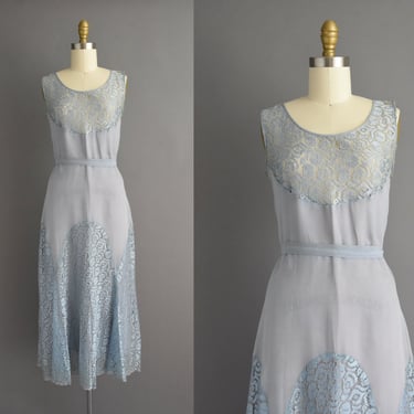vintage 1930s antique Blue lace Dress l Small 