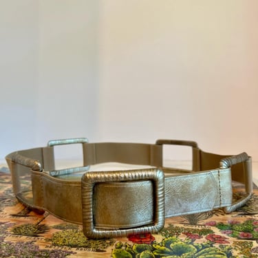 Chico's Vintage Metallic Genuine Leather Square Link Elastic Wide Belt M 