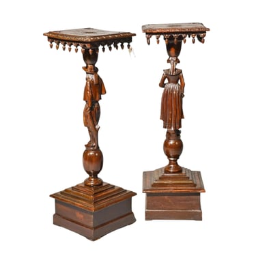 Pedestals. Stands, 2 French Breton Style Full Figural Carved, Vintage / Antique