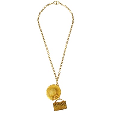 Chanel Gold Handbag Hat Chain Pendant Necklace