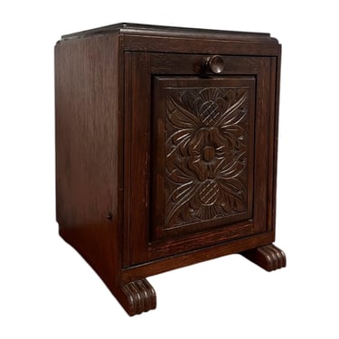 Free shipping within continental US - Petite Early 20th Century English Coal Bin Accent Table or Magazine Storage Rack with Floral Carvings 