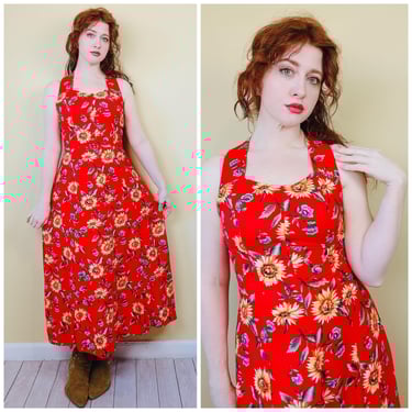 Summer Dress Mini Sundress 90s FLORAL Dress Sunflower Print
