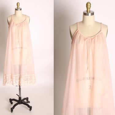 1950s Sheer Pink Nylon Double Layer Night Gown by Aristocraft -S 