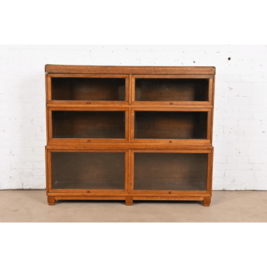 Antique Mission Oak Arts & Crafts Three-Stack Double Barrister Bookcase, Circa 1920s