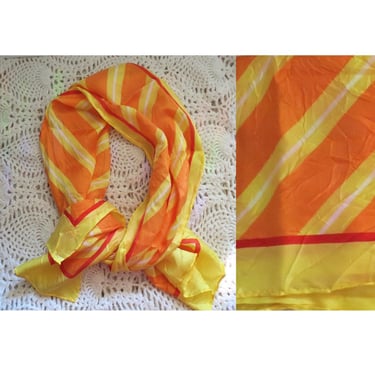 Vintage Mod Silk Scarf - Groovy Striped Yellow & Orange - 1960s 60s Scarves 