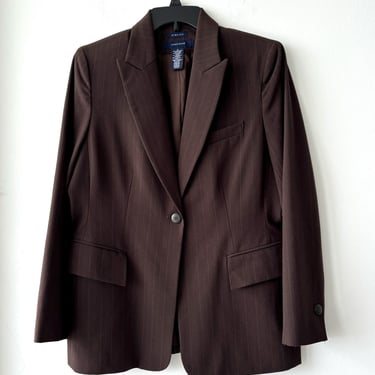Vintage Jones Wear Blazer Notch Collar One Button Brown Pinstripe Women’s 12 