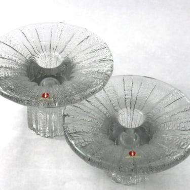 1980s Timo Sarpaneva for Iittala Ice Glass Candleholder Candlestick Set 