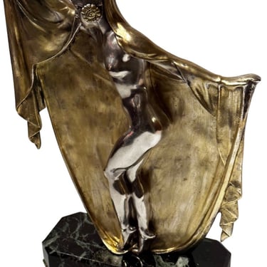 Bronze Art Deco Veil Dancer by Armand Lemo on Marble