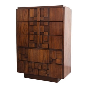 Free Shipping Within Continental US - Vintage Lane Brutalist Mosaic Mid Century Modern 5 Drawer Dresser Dovetail Drawers 