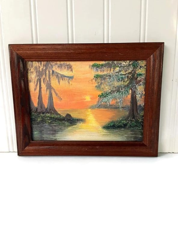 Florida Everglade Oil Painting - Sun Setting In The Everglades