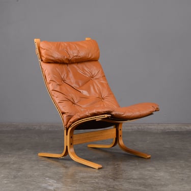 Mid Century Ingmar Relling 'Siesta' Armless Lounge Chair in Cognac Brown Leather 