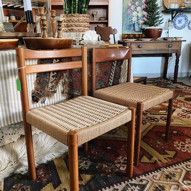 Danish Style Teak and Rope Chair, 2 available 