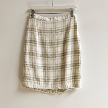 Pistachio Plaid Linen Textured Skirt